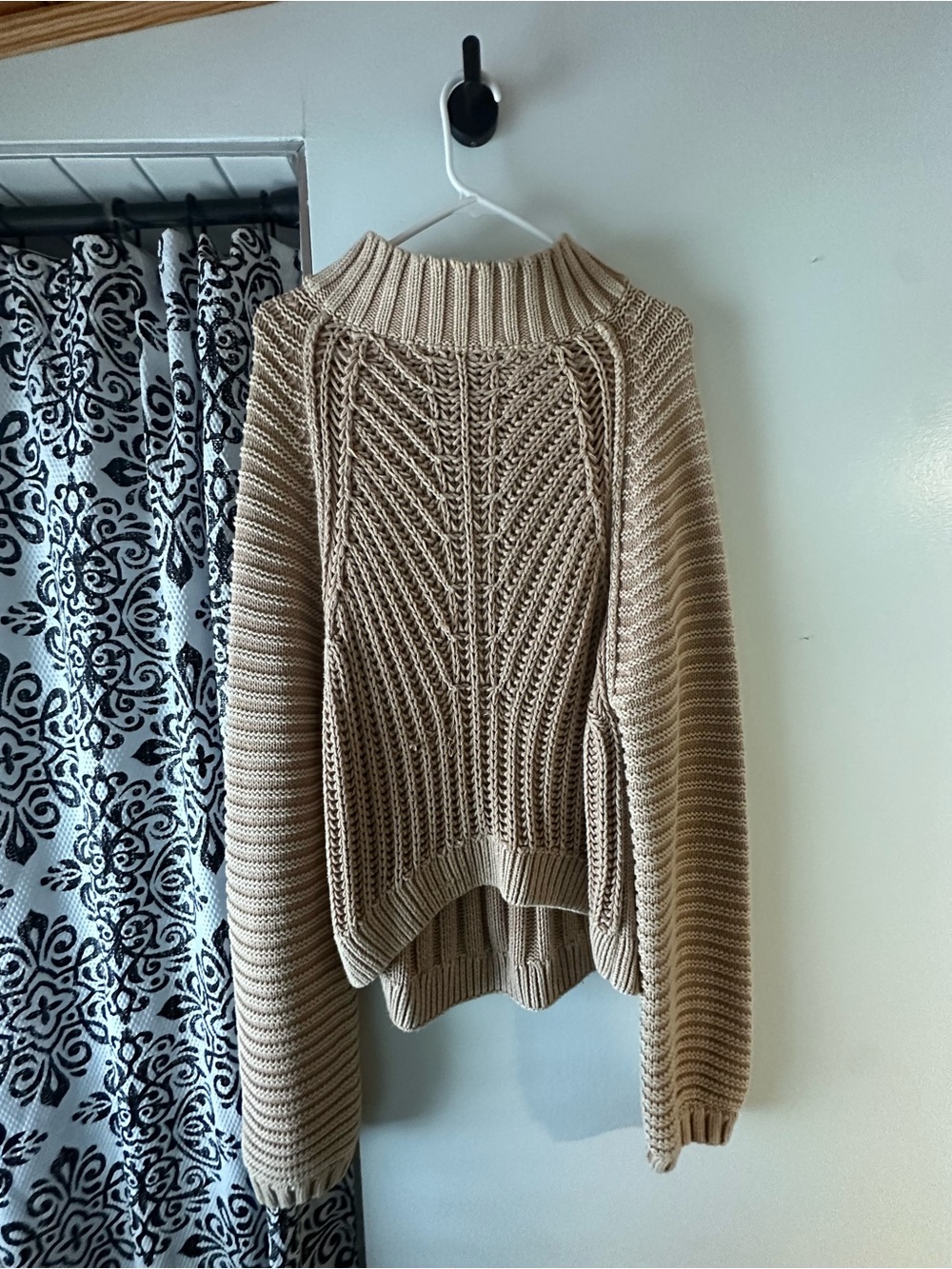 Free People Beige Cable-Knit Turtleneck Sweater